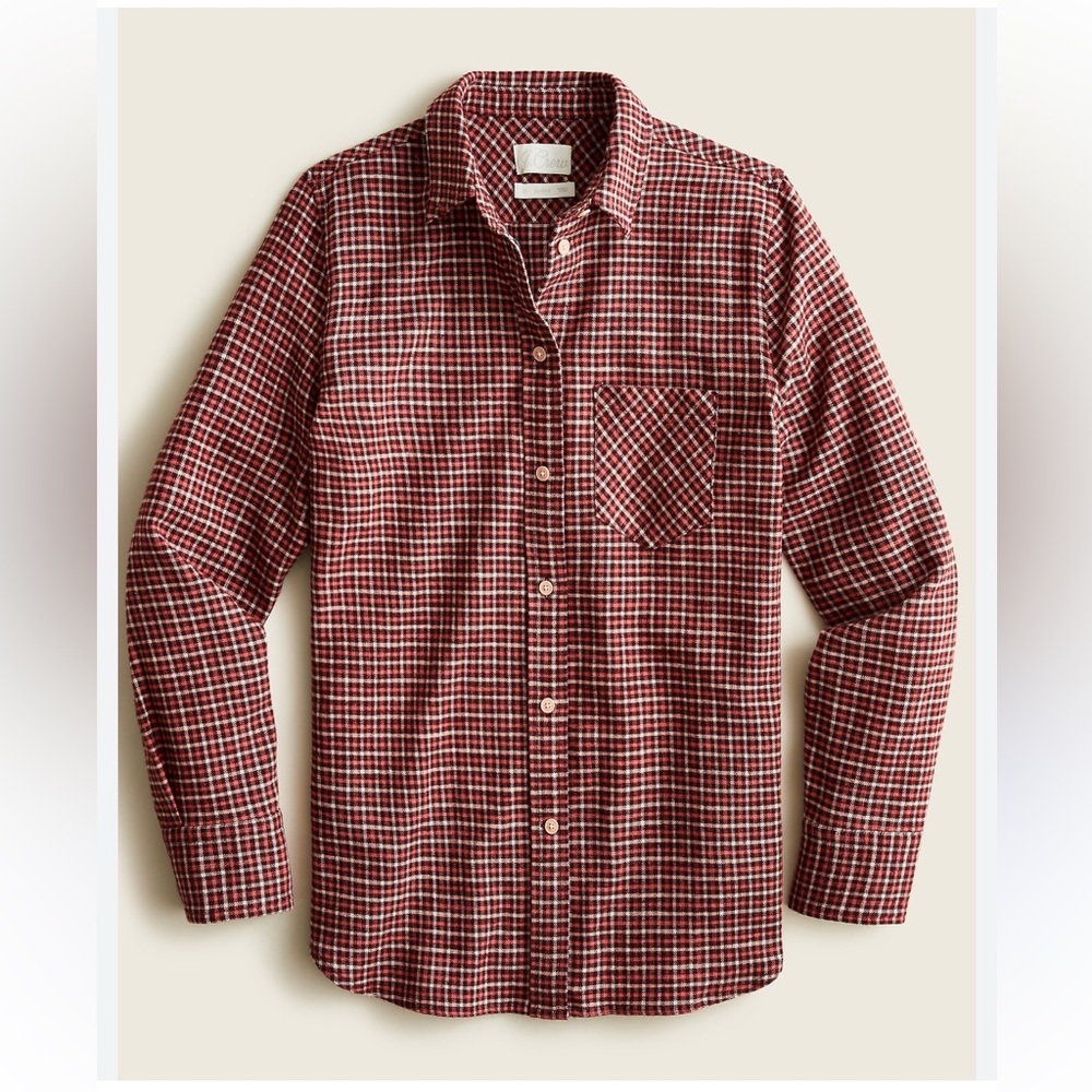 J. Crew Women's Classic Fit Shirt in Prairie Check Flannel Red- Size 12